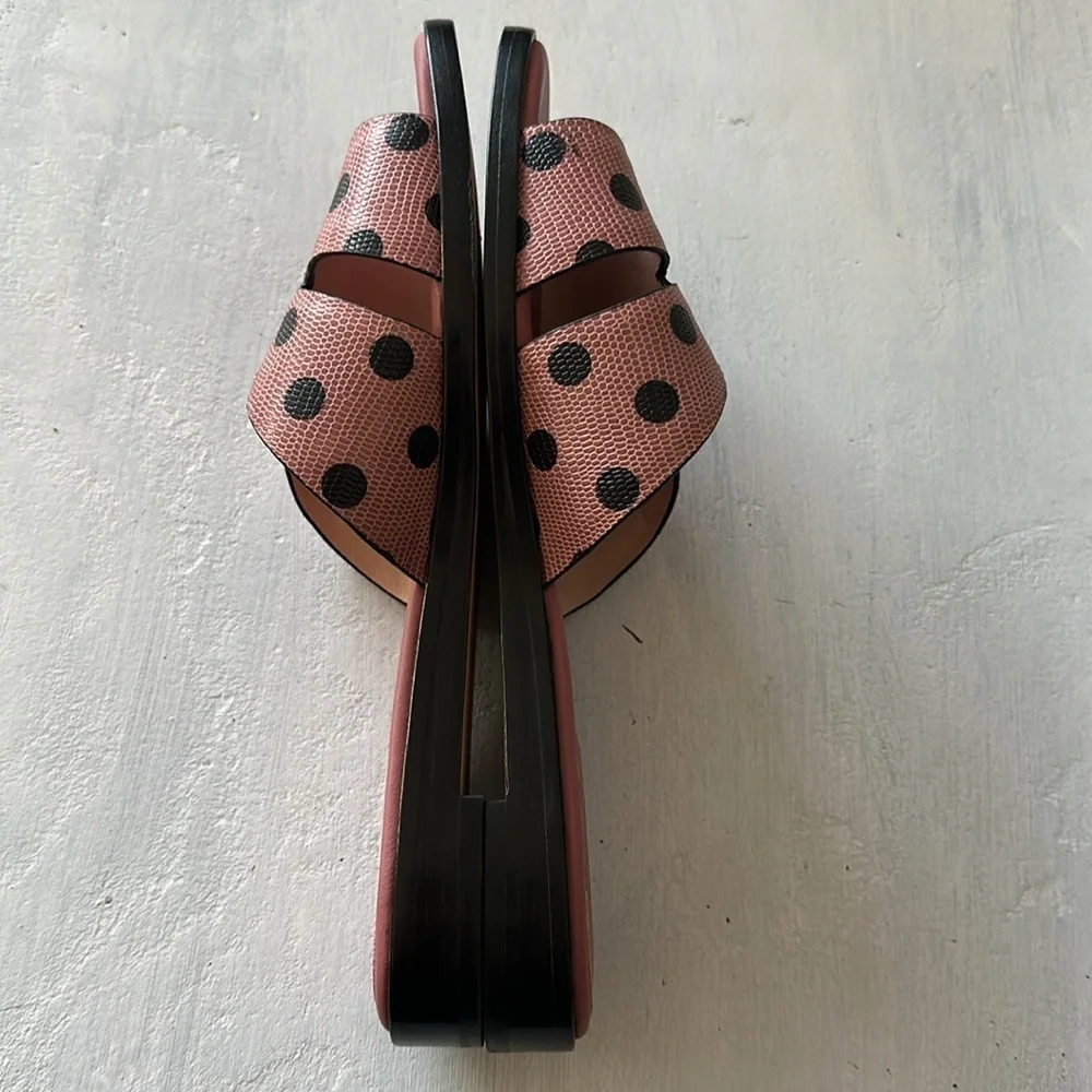 Kate Spade Dock Strappy Leather Slide Sandal Pink Black Dolka Dots Size 8 Summer